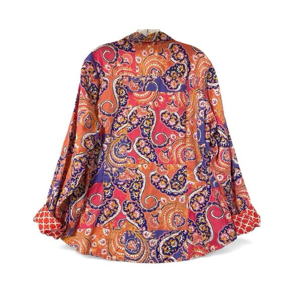 Multicolor Paisley Shirt Women 20W Button Down Non Iron Long Sleeve Boho Vibrant - Picture 2 of 9